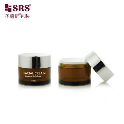 J0210B 30g 50g Envase de tarro de plástico redondo de doble pared transparente con color personalizado para crema facial