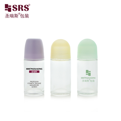 BLPG-C 60ml de venta al por mayor de belleza de vidrio transparente rollo en la botella de embalaje de desodorante con tapa de plástico cúpula