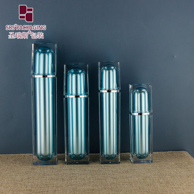 Shengruisi Nuevo diseño vacío cuadrado metalizado acrílico de lujo bomba de loción para el cuidado de la piel botella