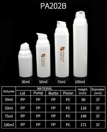 Botella de inyección de 30 ml, 50 ml, 75 ml y 100 ml, de color blanco, respetuosa con el medio ambiente, de pp sin aire.