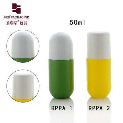 Forma de píldora Plástico lindo vacío por mayor Color verde personalizado 50 ml Rollo en botella